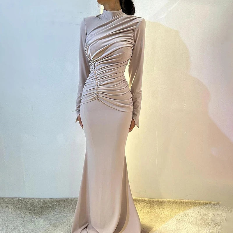 Long Dress - Half High Collar - Polyester | KIMLUD
