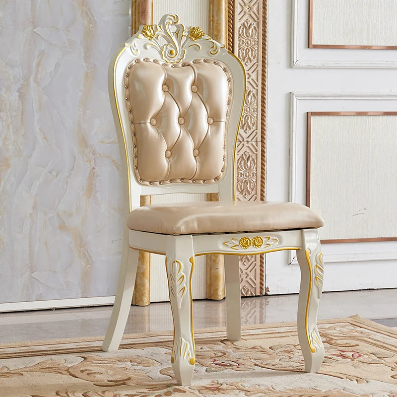 Solid Wood Dining Table Set Carved Floral — White | KIMLUD