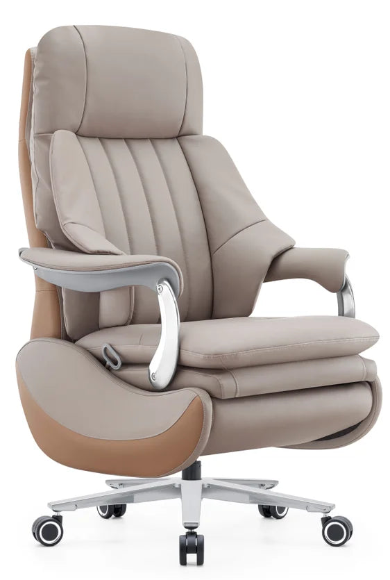 Leather Executive Chair With Electric Massage — Tan | KIMLUD