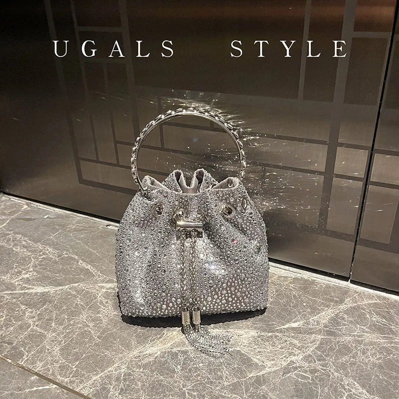 Rhinestone Silk Evening Clutch Crystal Embellishments — Black | KIMLUD