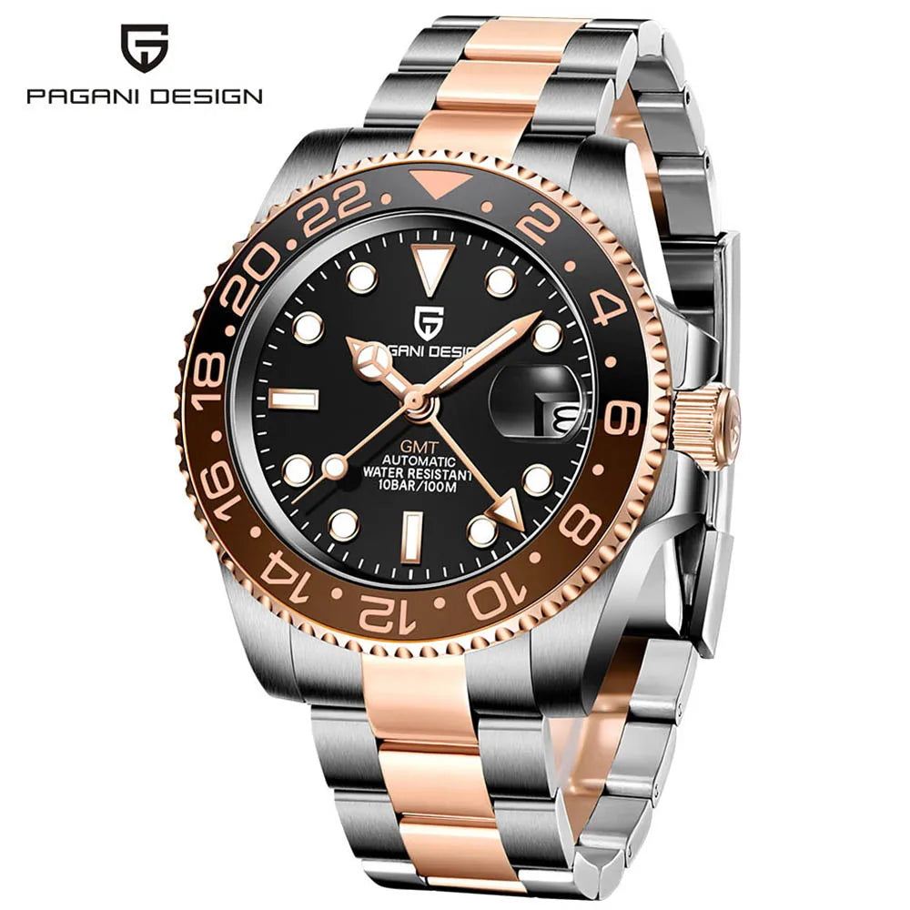 PAGANI DESIGN New NH34 Fully Automatic Mechanical Watch Men's Luxury Sapphire Glass 40MM Ceramic bezel GMT Watch 100M Waterproof