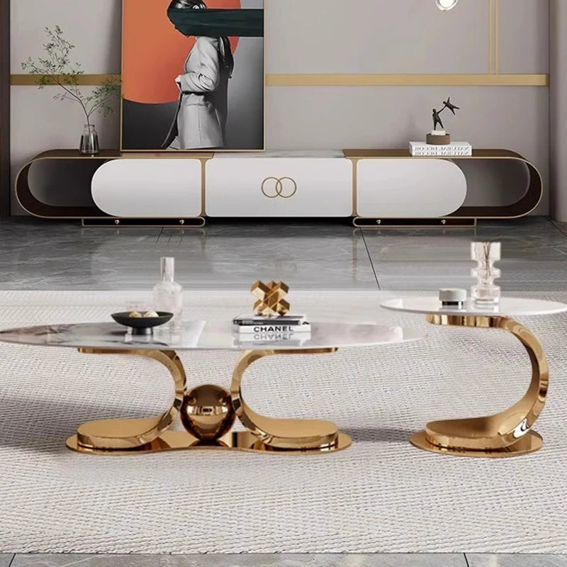 Minimalist Rock-Slab Coffee Table Ellipse Shape — Natural | KIMLUD