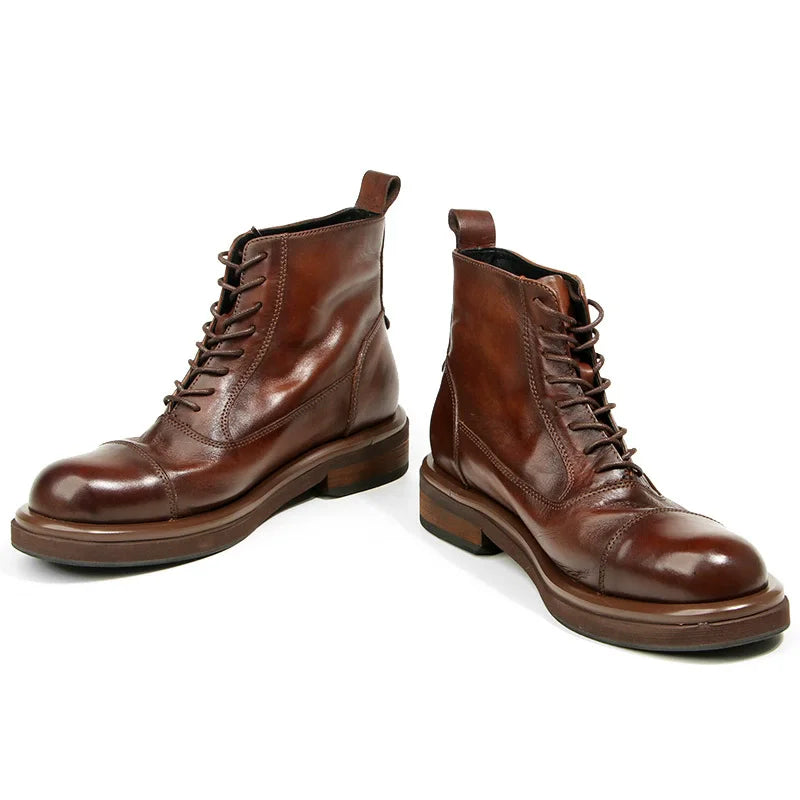 high-quality Men's boots Genuine leather Motorcycle boots Handmade leather boots Business high top formal shoes wear resistant