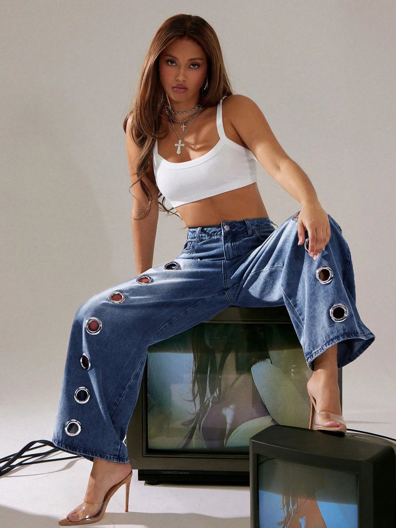 Hollow Out Rings Openwork Design — Washed Denim | KIMLUD