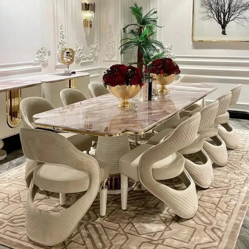 Dining Room Furniture High End Villa Dining Table Sets with 8 10 Chairs Marble Top Dining Table