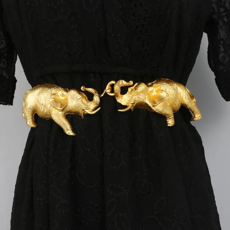 Belt – Gold Elephant Leather – Elastic Dress Belt – Gold | KIMLUD
