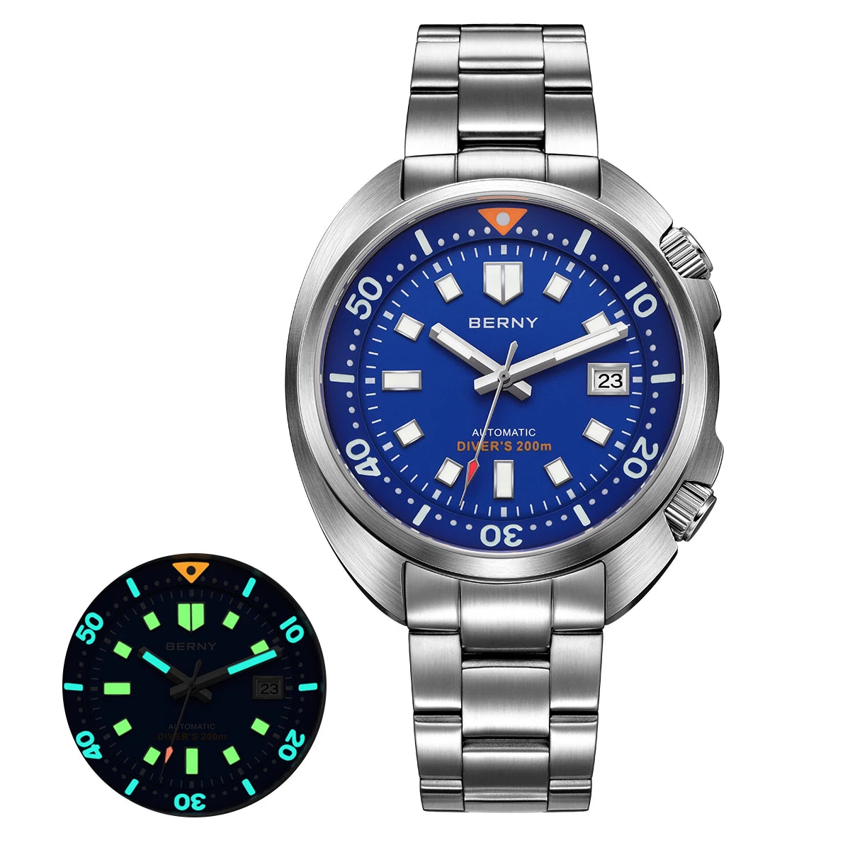 BERNY 20ATM Diver Watch For Men Mechanical Green Dial Original Design NH35 Automatic Sapphire Luxury Diving Luminous Men Watch