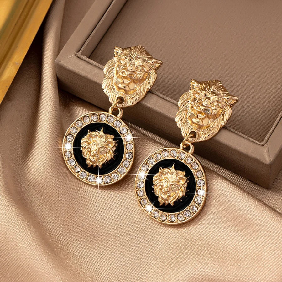 Metal Lion Head Necklace Earrings Set — Gold | KIMLUD