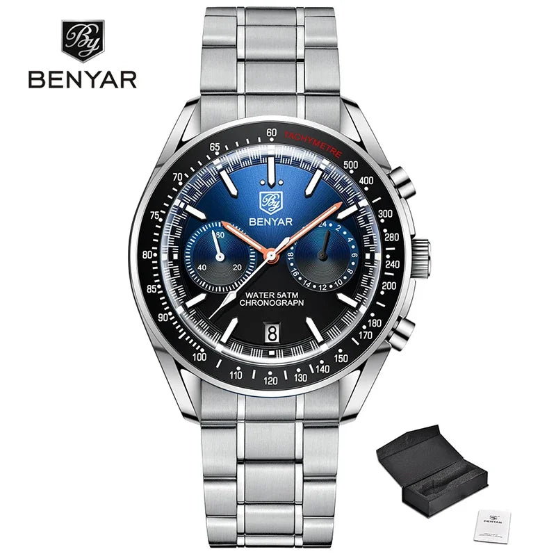 BENYAR Mens Watches Top Luxury Moon Watch For Men Quartz Chronograph Waterproof Military Sports Luminous Clock Reloj Hombre