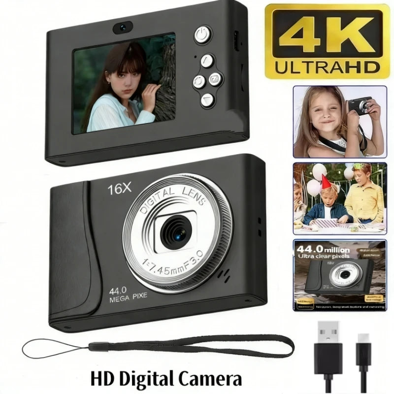 Matte Plastic Compact Camera 4K Digital — Black | KIMLUD