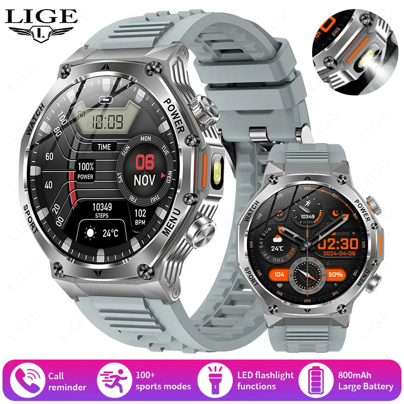 KIMLUD, LIGE New Smart Watch Men 800mAh Ultra Long Battery Life Waterproof Outdoor Sport Watches Bluetooth Call Military Smartwatch 2025, grey Silicone / smart health watch, KIMLUD APPAREL - Womens Clothes