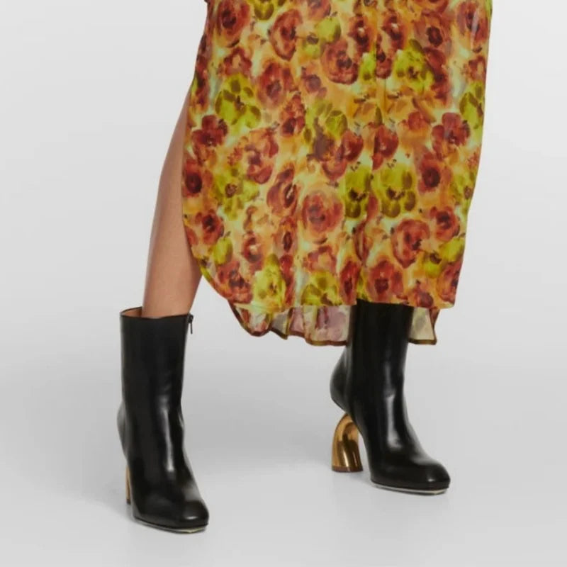Metallic Ankle Boots Square Toe — Forest Green | KIMLUD