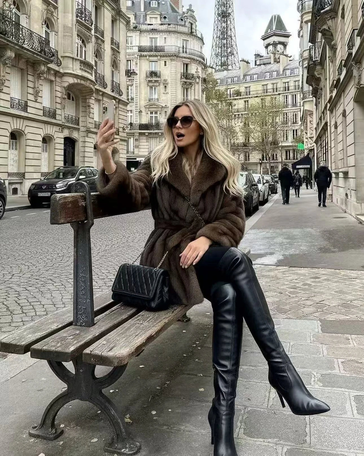 Faux Mink Fur Coat – Wrap Belted Lapel Collar – Mid Length – Brown | KIMLUD