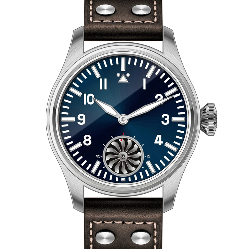 Hruodland 43mm Pilot Men's Manual Mechanical Watch Sapphire Crystal BGW-9 Night Light Turbine Retro Waterproof 5Bar reloj hombre
