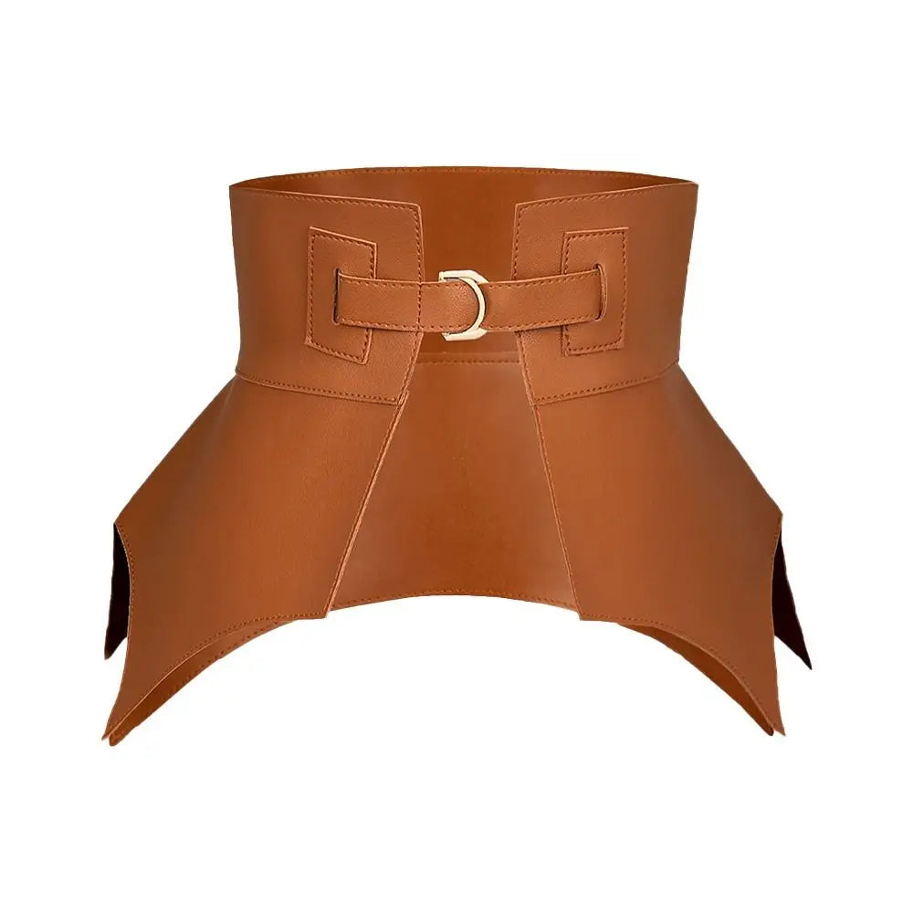 Black Brown Irregular Pu Leather Long Wide Belt Punk Style Women Fashion Autumn Winter Waistband Corset Belt