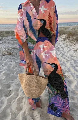 Two-Piece Set – Boho Beach Print – Loose Silhouette | KIMLUD