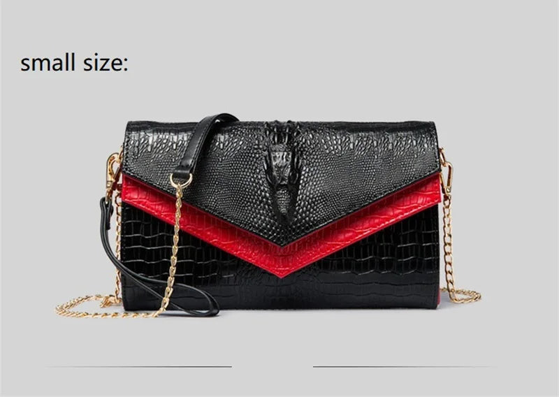 Genuine Leather Alligator-Pattern Clutch Bag — Black | KIMLUD