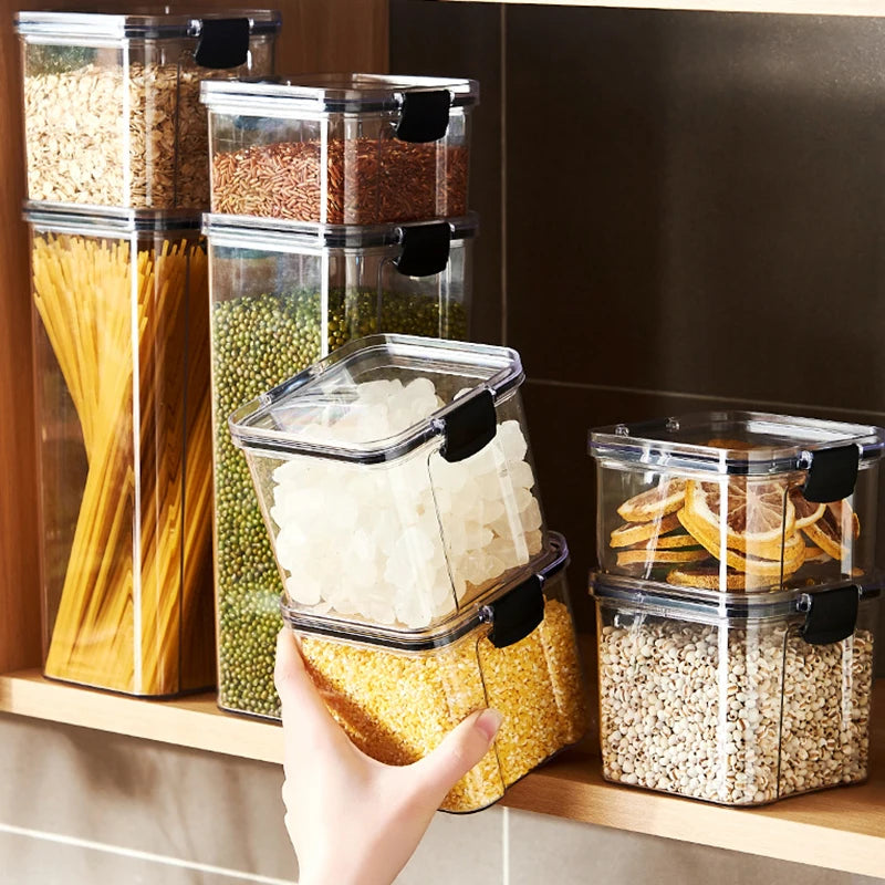 Acrylic Storage Jars Set Airtight Moisture Proof Pantry Organizer For Grains Pasta Spices — Clear | KIMLUD