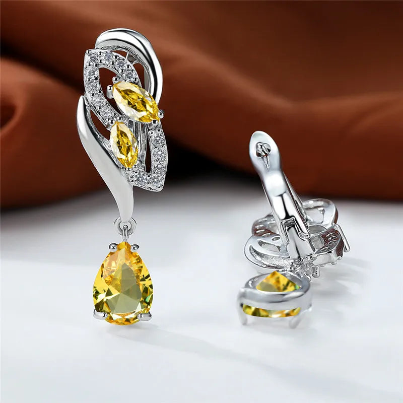 Crystal Zircon Clip Earrings Rainbow Stone — Blue | KIMLUD