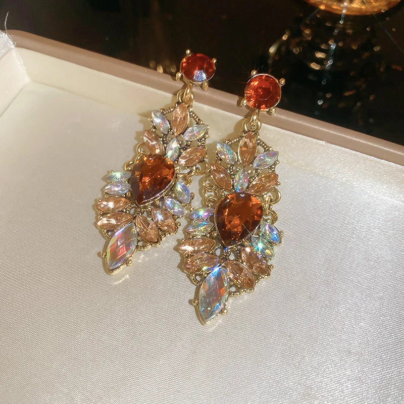 Crystal Water Drop Clip Earrings Round Rhinestones — Vintage Blue | KIMLUD
