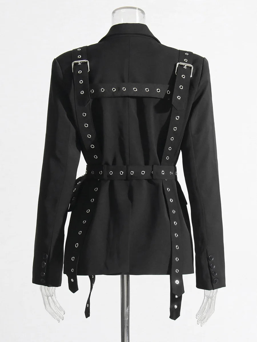 Women's Solid Color Temperament Suit Jacket 2025 Autumn Notched Single Breated Belted Slim Biker Motor Style Casual Blazer