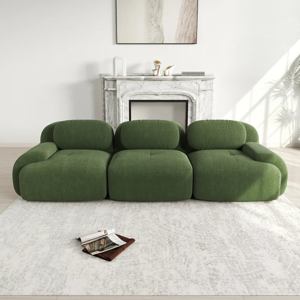 3-seater Sofa in Premium Cordsamt, Non-slip, Ergonomic Armrests and Highly Elastic Upholstery for Living Room and Bedroom, Green