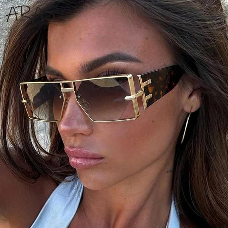Steampunk Sunglasses Rectangle Hexagon Frame Hollow Alloy — Gold | KIMLUD