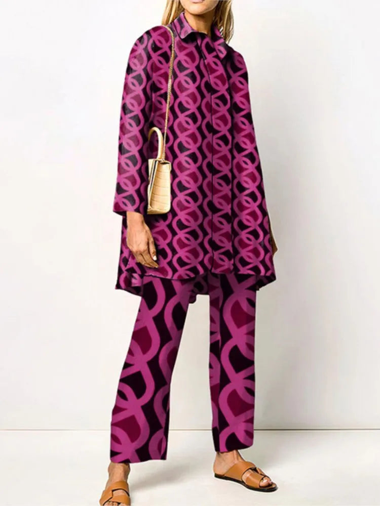 Two Piece Set – Autumn Vintage Printed – Synthetic Fiber – | KIMLUD