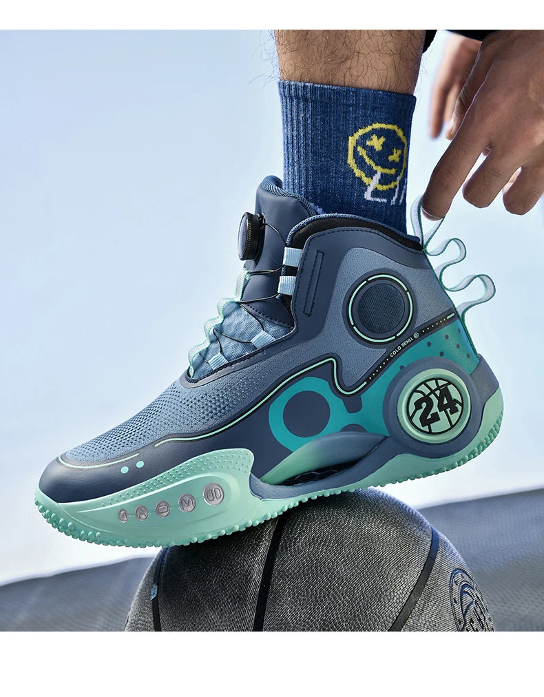 Rotary button shock-absorbing anti-slip wear-resistant sports shoes youth sports students high top basketball shoes male