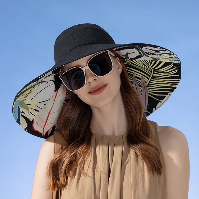 Cotton Sun Hat Double-Sided Fisherman With Enlarged Brim — Natural | KIMLUD