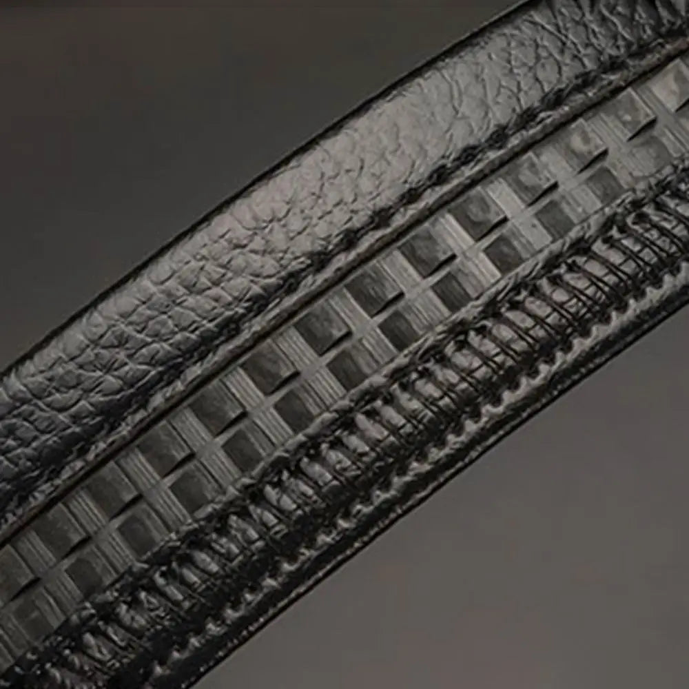 Leather Belt Rhinestone Buckle Automatic — Black | KIMLUD