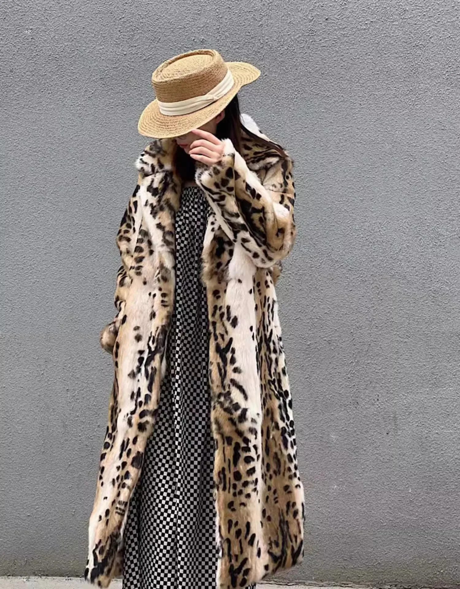 Real genuine natural rabbit fur coat women's long fashion English collar  jacket outwear custom any size