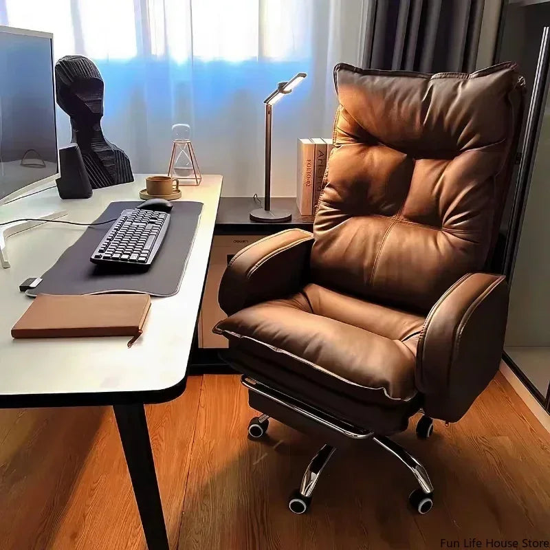 Cortex Leather-Blend Office Chair Executive Desk Chair With Ergonomic High Back — Cognac Brown | KIMLUD