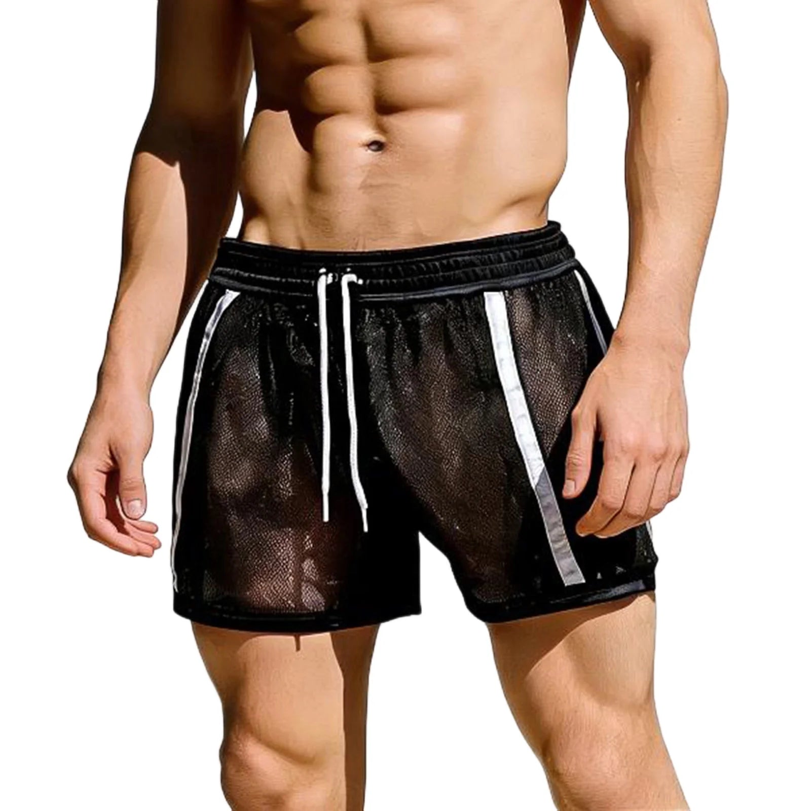 Men’s Workout Shorts Summer Drawstring Elastic Waist See-Through Running Shorts Sportswear