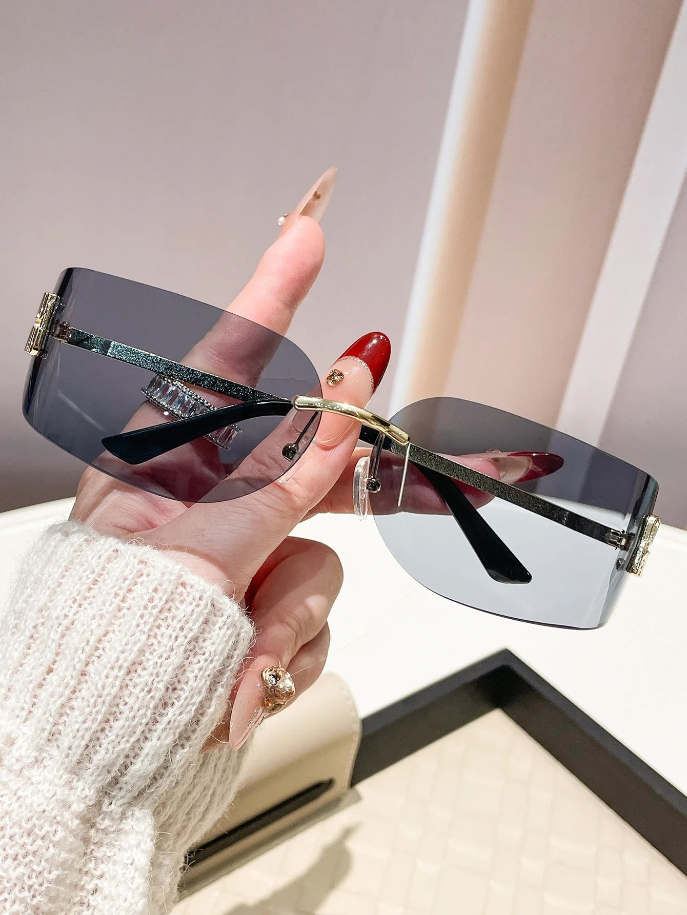 Retro Square Fashion Glasses Unisex Frameless 1 Pair Large Lens Multifunctional Beach Vacation Travel Accessory Stylish Eyewear