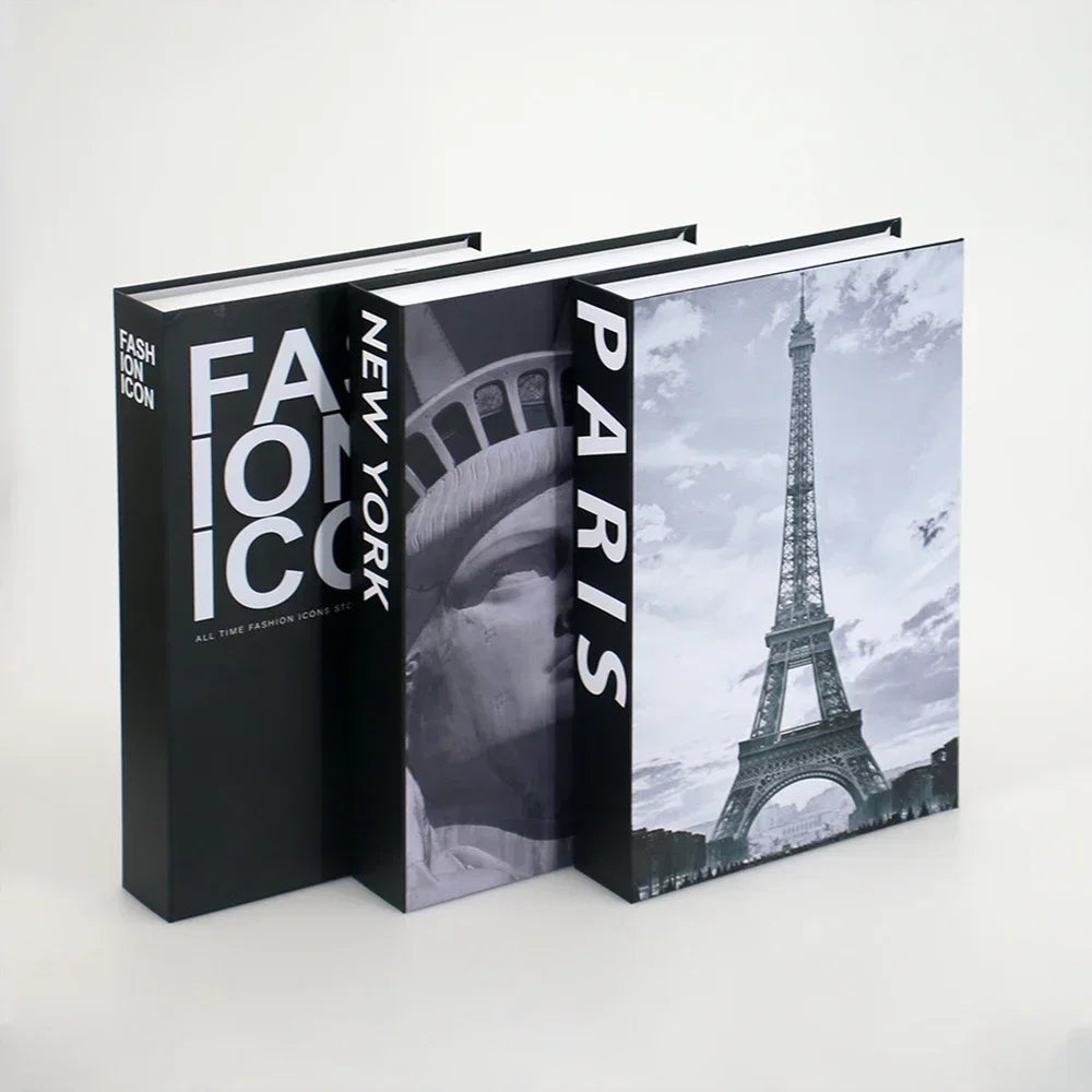 Foldable Faux Books Three-Piece Set for Couture Coffee Table Decor — Black | KIMLUD