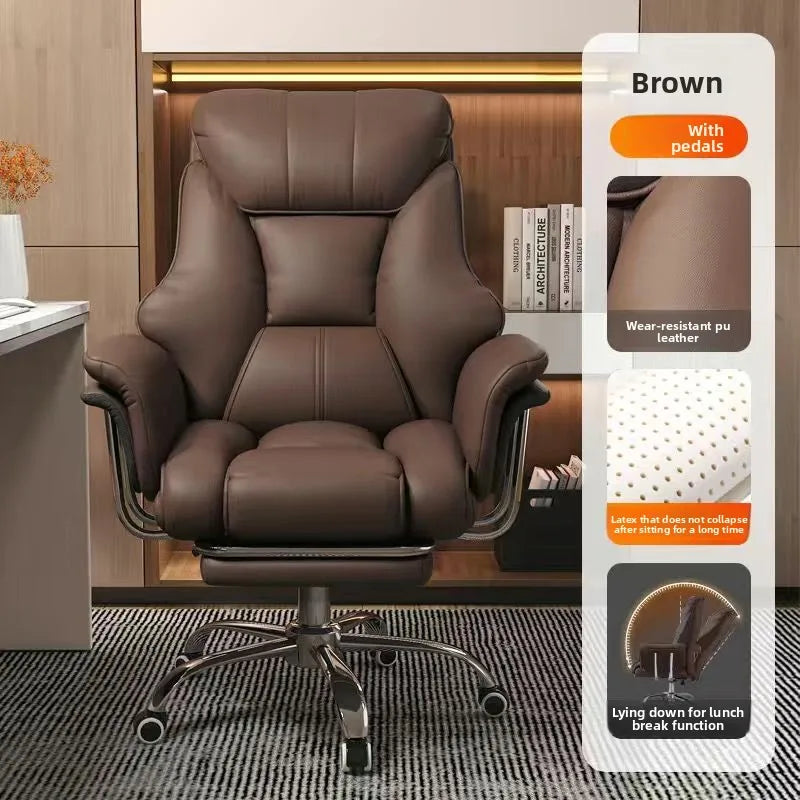 PU Leather Office Chair Reclining With Footrest — Espresso Brown | KIMLUD