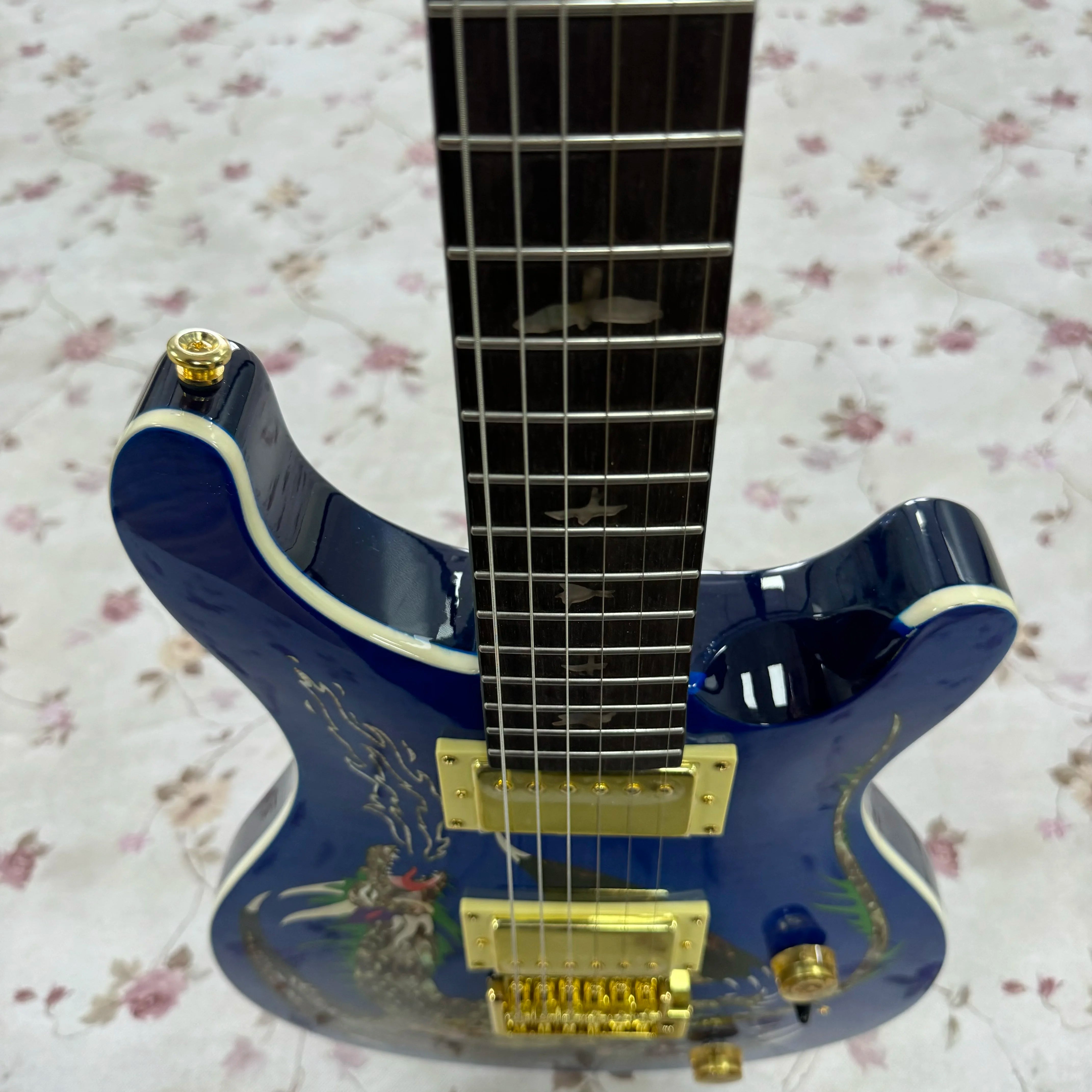 Dragon Style Dragon Inlay Electric Guitar — Blue | KIMLUD