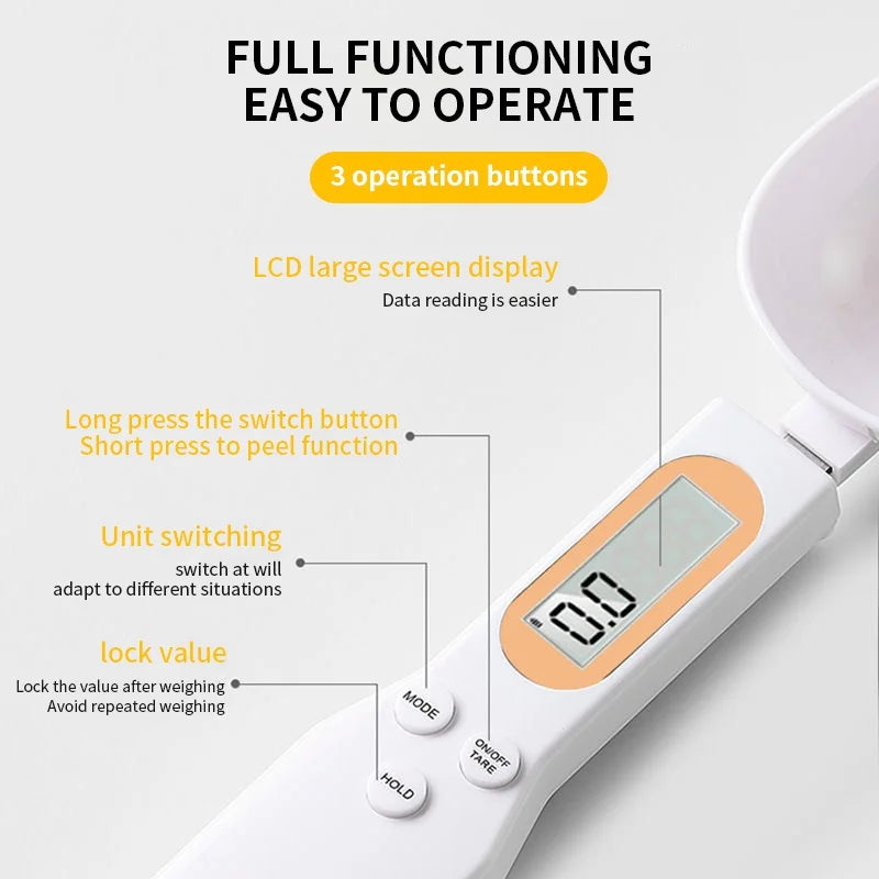 Plastic Digital Kitchen Scale Mini Spoon 0.1–500g Precision LED Display — White | KIMLUD