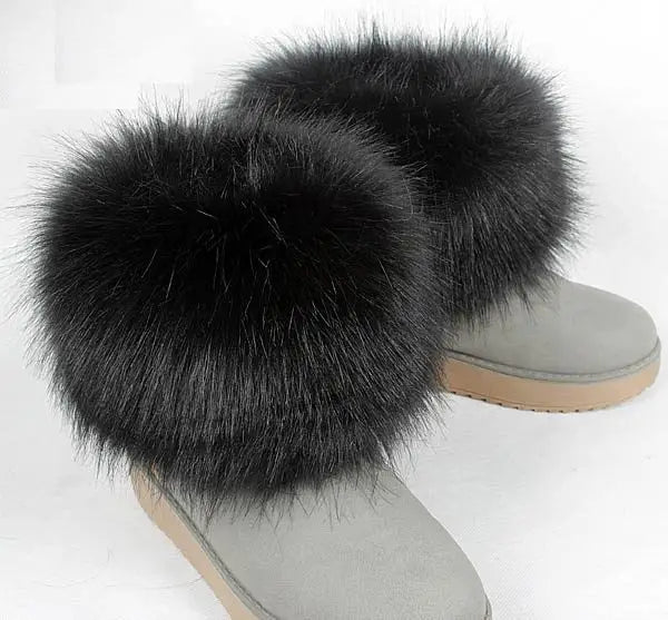 Faux Fur Boots Leg Warmer Cuffs Elastic DIY Accessory — Black | KIMLUD