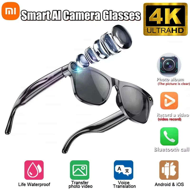 XIAOMI 4K HD AI Smart Glasses Chat 260Mah Battery Voice Assistant Control GPT 100MP Camera Bluetooth Call  Smart Glasses