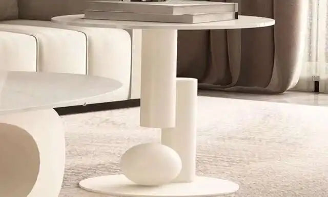 Marble Effect Coffee Table Nordic Oval — White | KIMLUD
