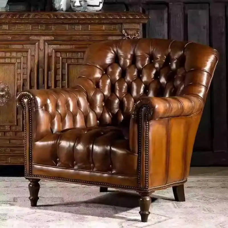 Genuine Leather Living Room Chair — Brown | KIMLUD