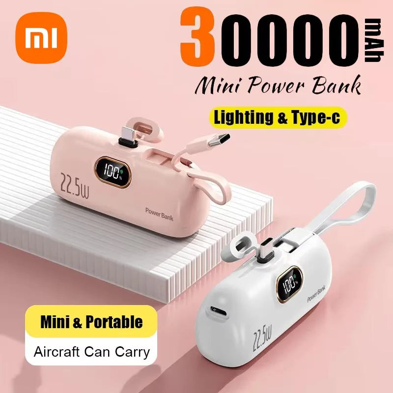 Xiaomi Mijia 30000mAh Mini Portable Power Bank Capsule Mobile Power Supply Emergency External Battery Fast Charger For iPhone 16