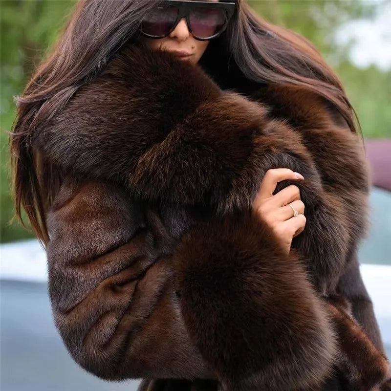Mink Fur Coat – Fox Collar – Mink Fur – Brown | KIMLUD