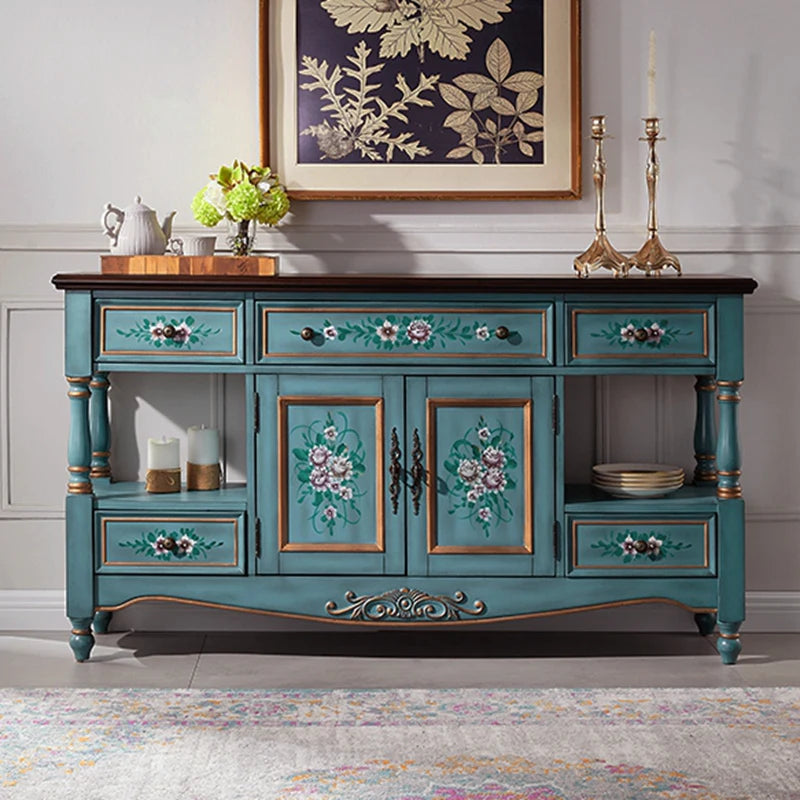 Side cabinet Solid wood American rural entrance cabinet Painted storage