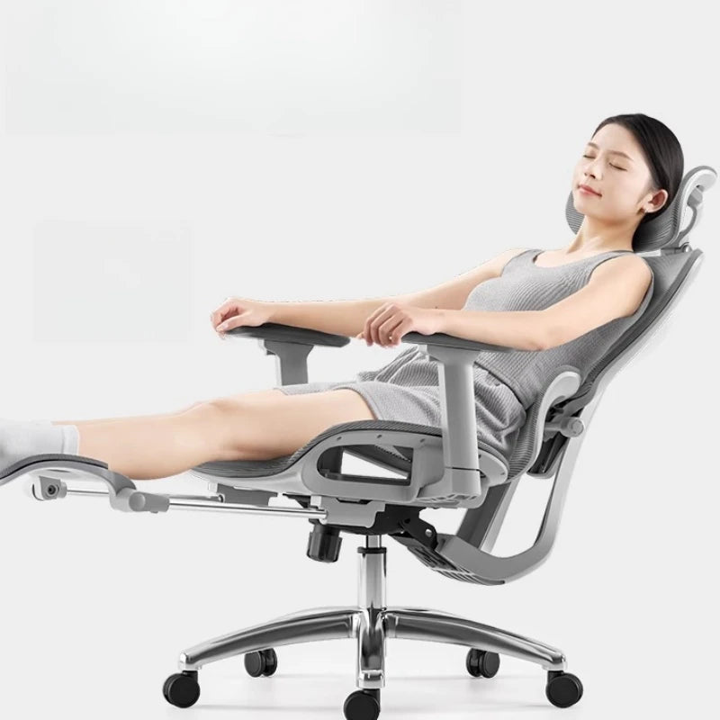 Ergonomic Mesh Office Chair With Footrest — Soft Dove-Gray | KIMLUD