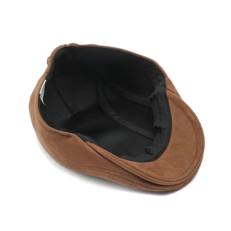 Suede Beret Herringbone Flat Cap Classic — Black | KIMLUD