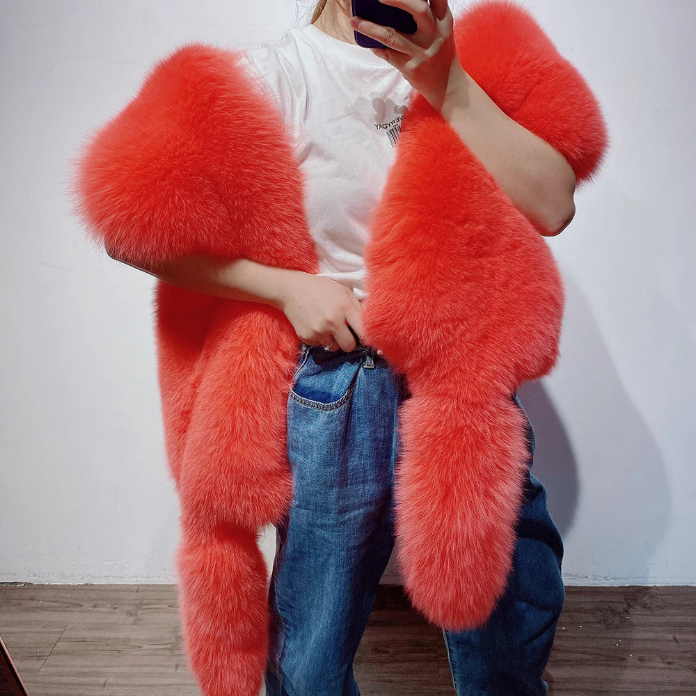 KIMLUD, YOLOAgain 2025 Winter Warm Luxury Real Fox Fur Scarf Women Natural Fox Fur Scarf Shawl Female, KIMLUD Womens Clothes