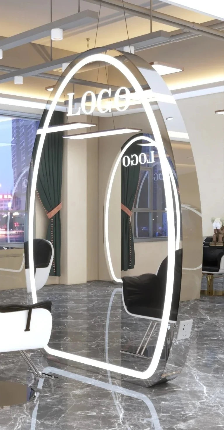 AY7Hairdresser mirror, special hairdresser mirror table double-sided floor mirror with lamp, light luxury high-end